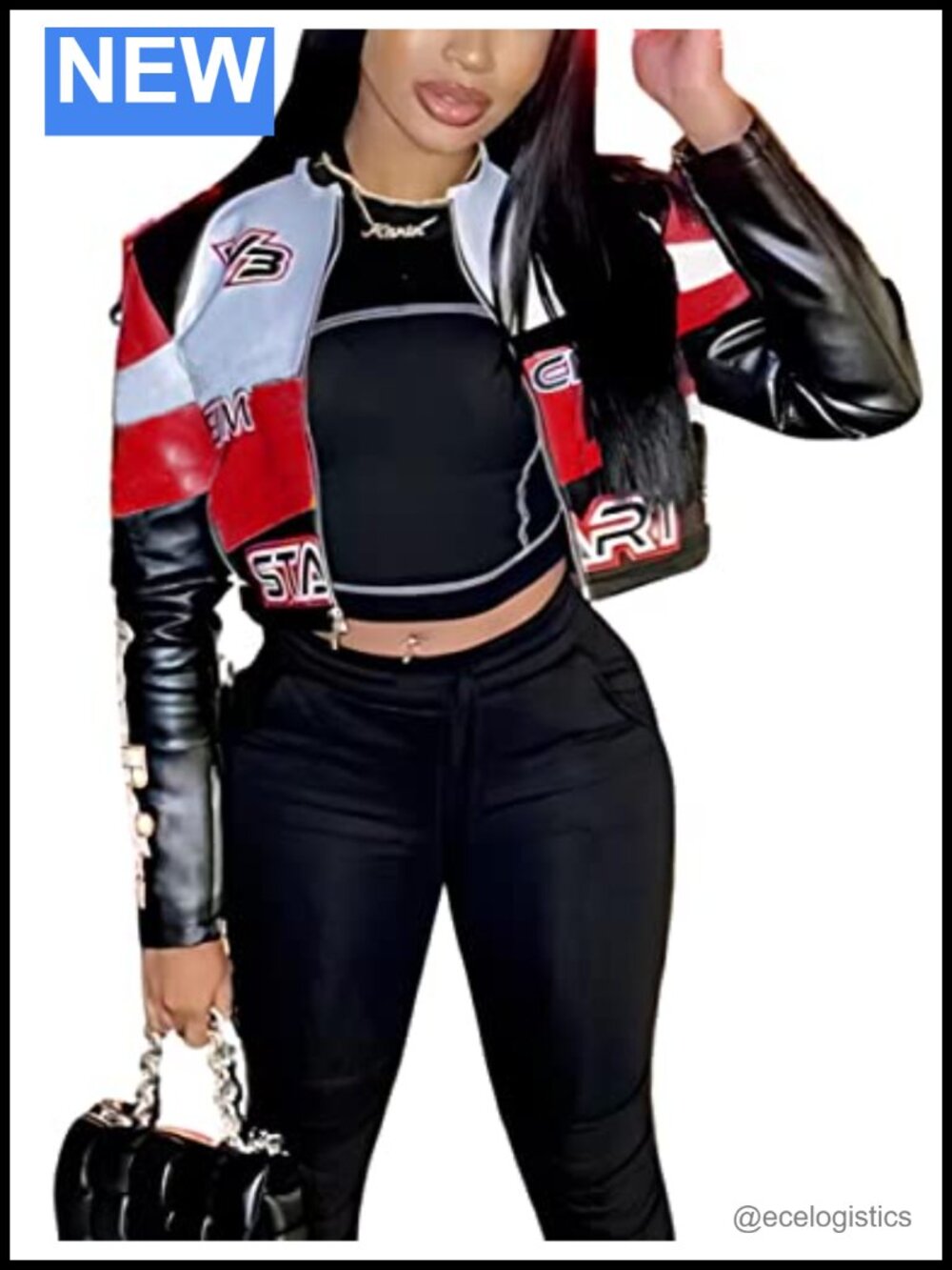 Faux Leather Moto Biker Jacket Women's Zipper Bomber Coat